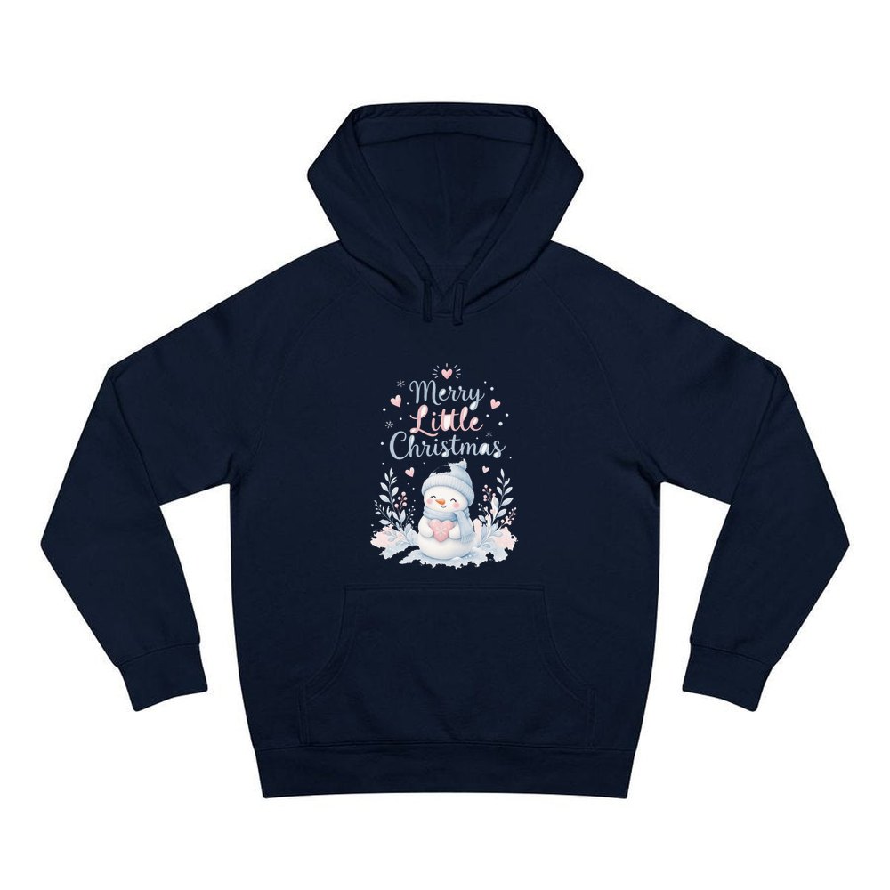 Merry Little Snowman Heart personalised Christmas hoodie in navy