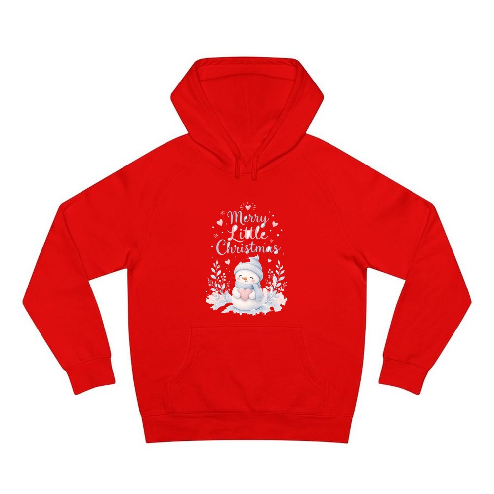 Merry Little Snowman Heart personalised Christmas hoodie in red