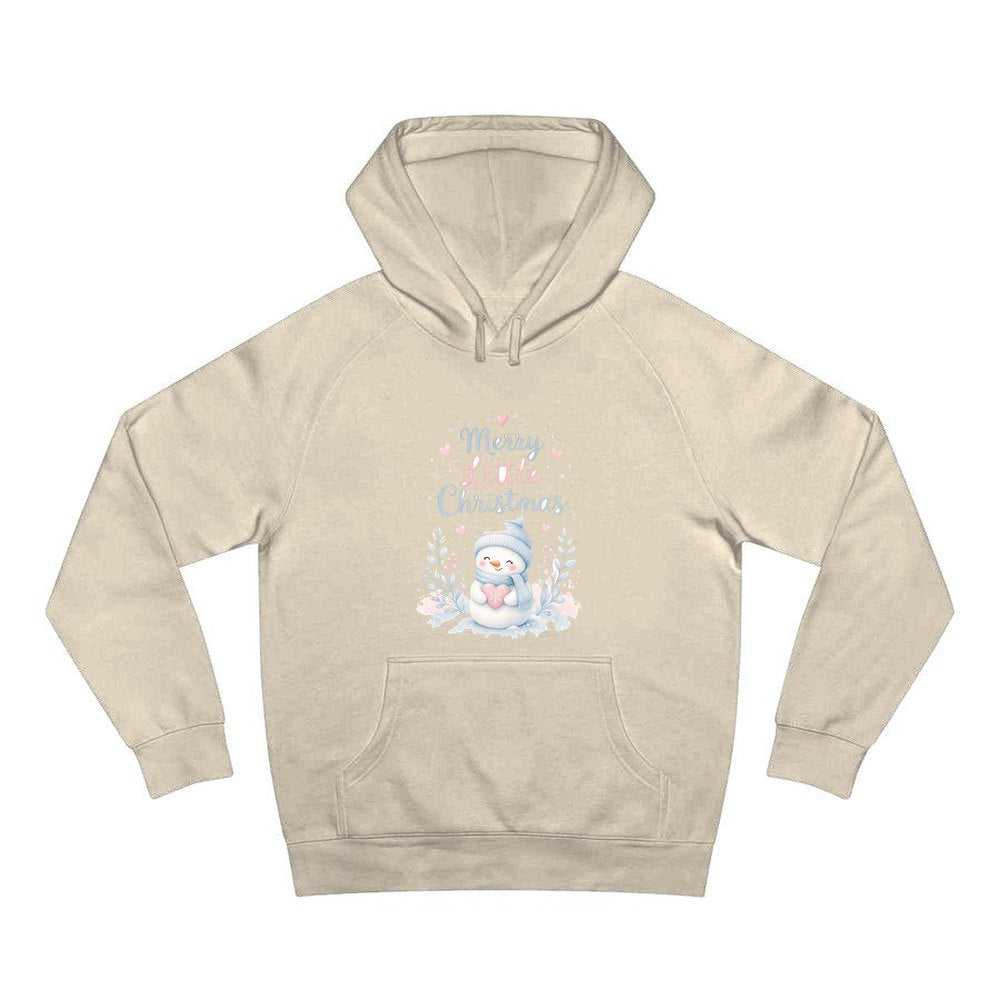 Merry Little Snowman Heart personalised Christmas hoodie in sand
