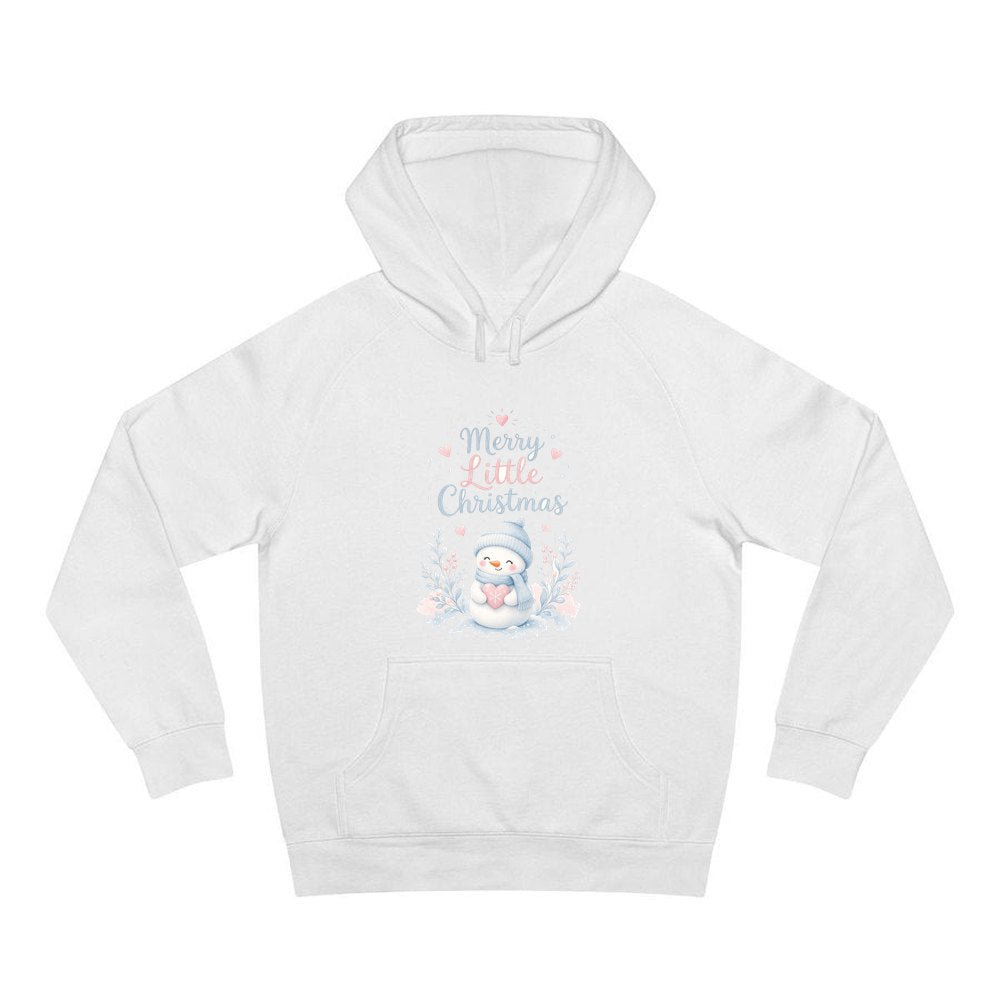 Merry Little Snowman Heart personalised Christmas hoodie in white