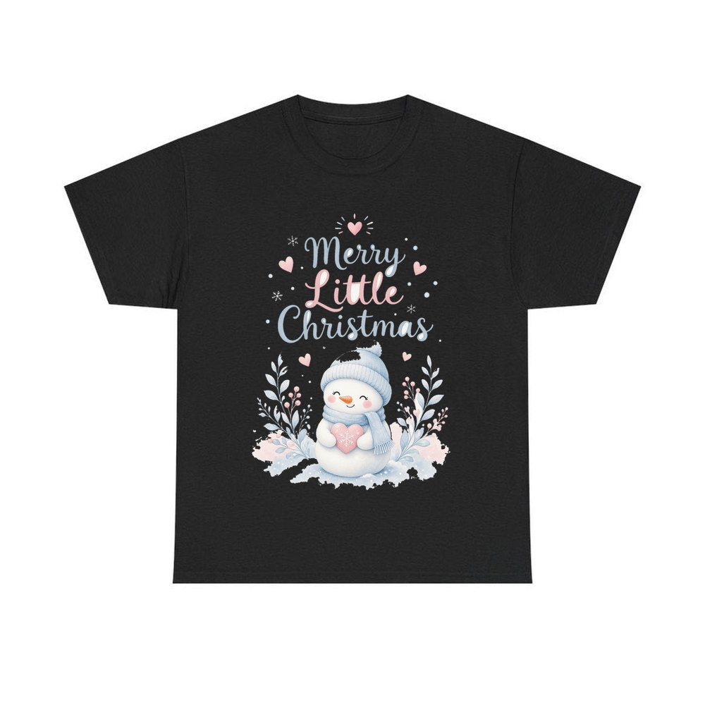 Merry Little Snowman Heart personalised Christmas T-shirt in black