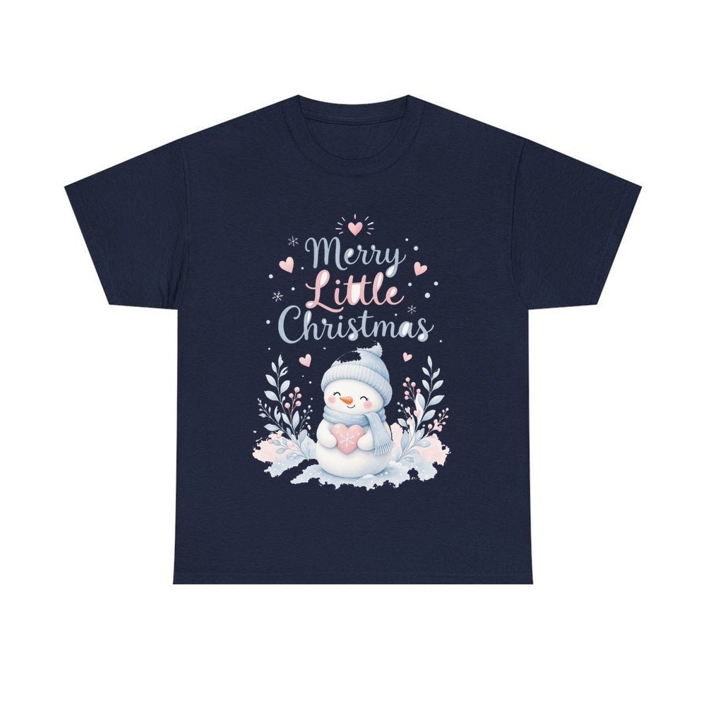 Merry Little Snowman Heart personalised Christmas T-shirt in navy