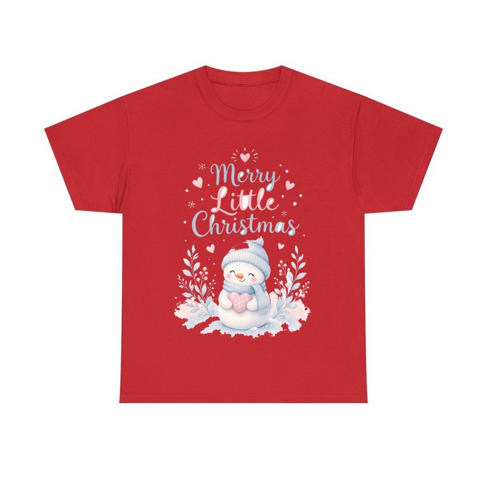 Merry Little Snowman Heart personalised Christmas T-shirt in red