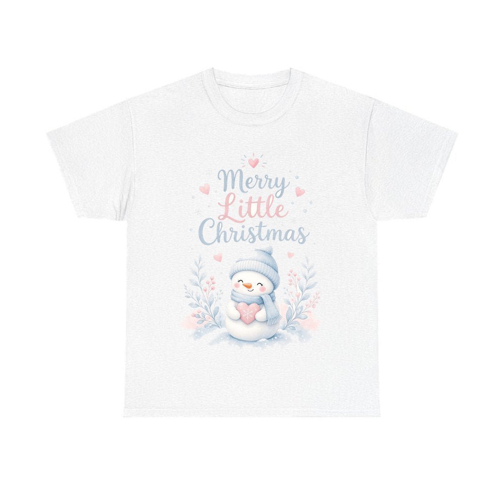 Merry Little Snowman Heart personalised Christmas T-shirt in white