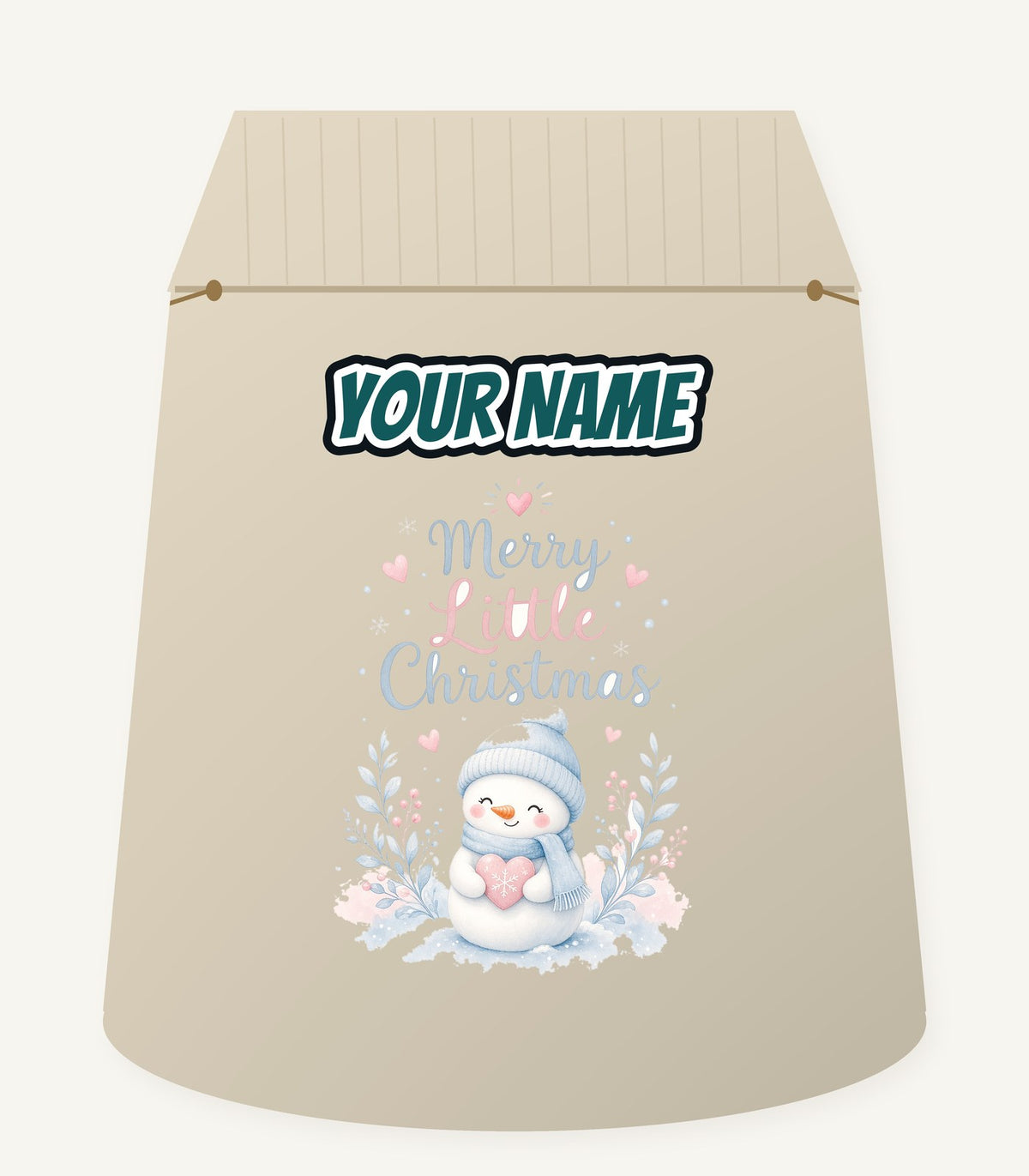 Merry Little Snowman Heart Personalised Santa Sack