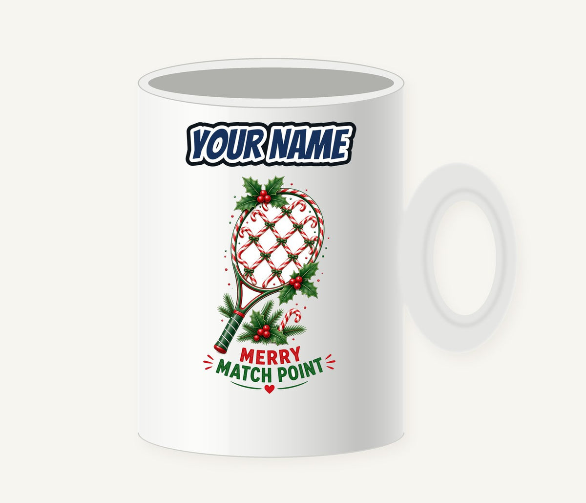 Merry Match Point Racquet Personalised Christmas Mug