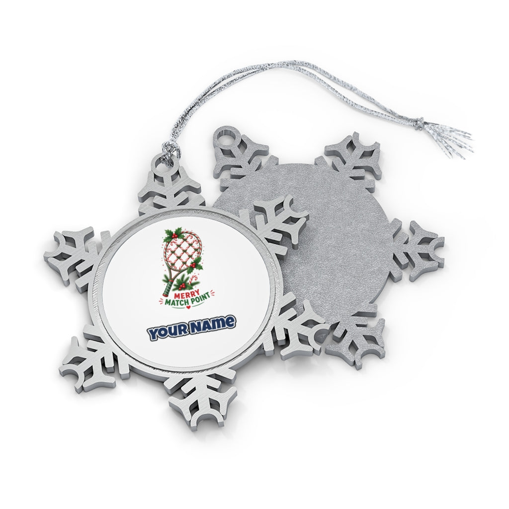 Merry Match Point Racquet Personalised Pewter Christmas Ornament