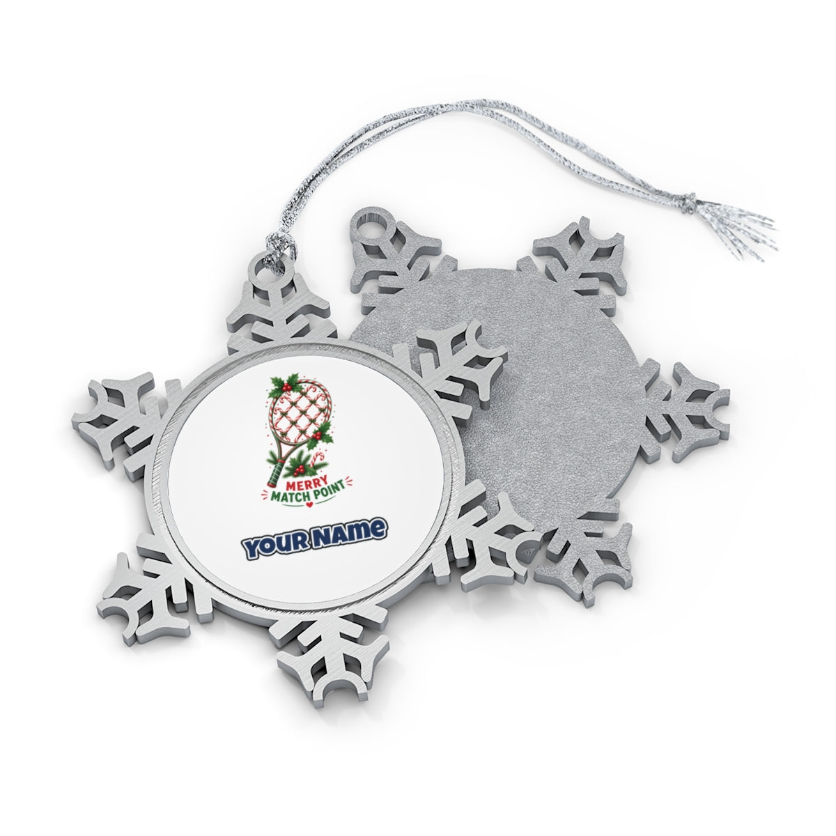Merry Match Point Racquet Personalised Pewter Christmas Ornament