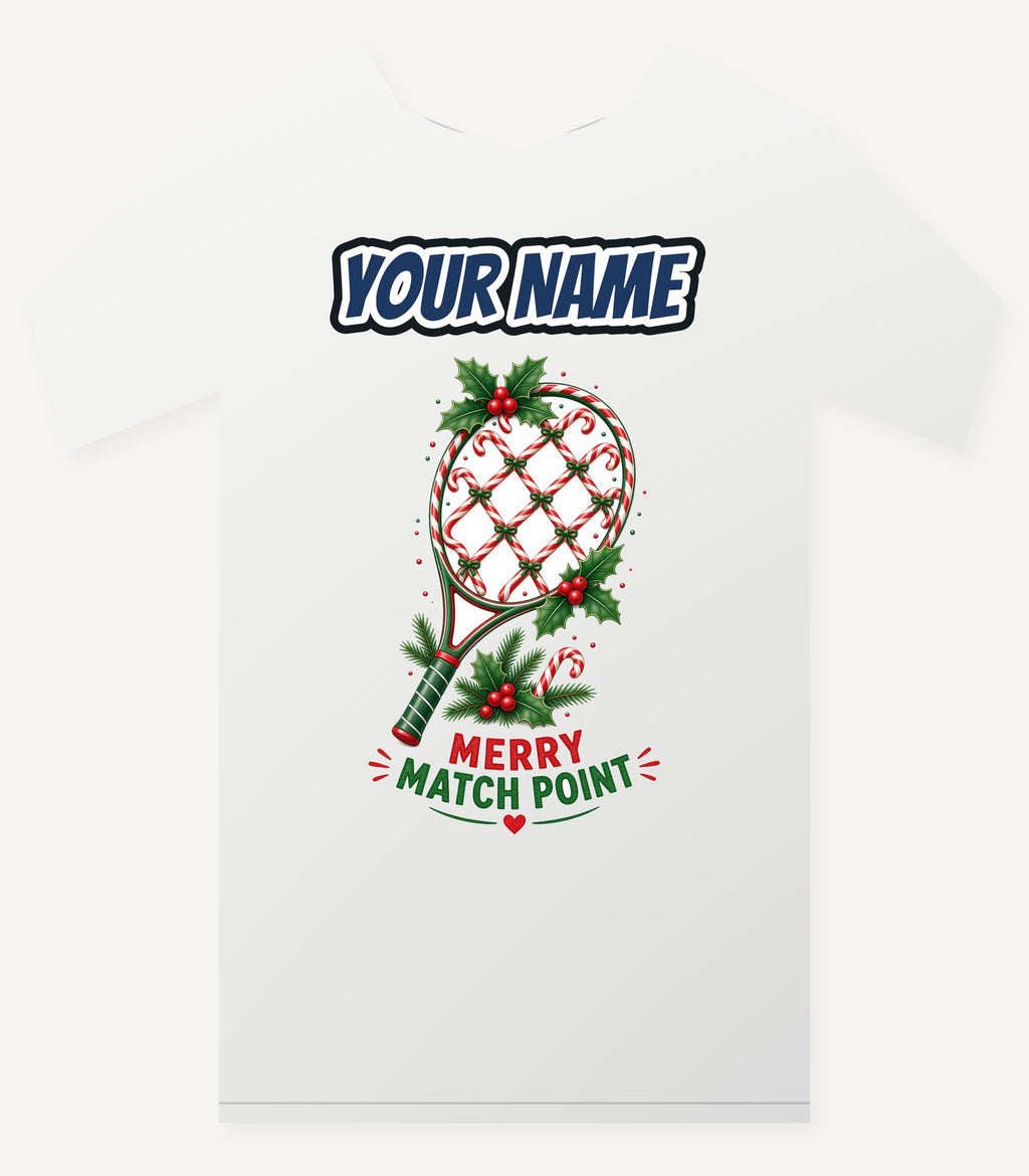 Merry Match Point Racquet Personalised Christmas T-Shirt and Hoodie