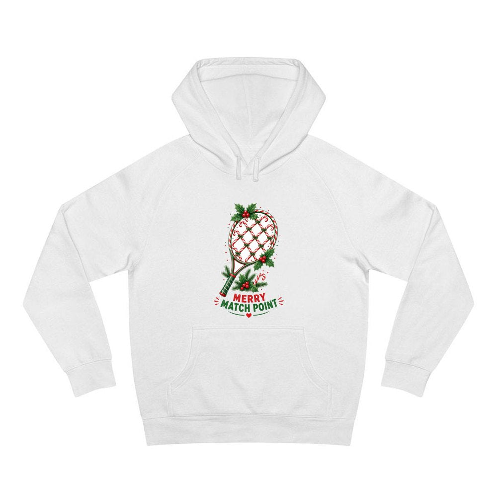 Merry Match Point Racquet personalised Christmas hoodie in white