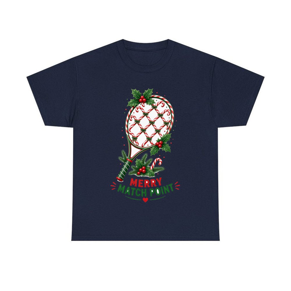 Merry Match Point Racquet personalised Christmas T-shirt in navy