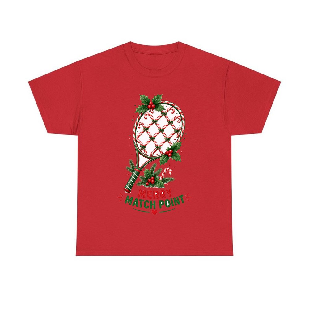 Merry Match Point Racquet personalised Christmas T-shirt in red