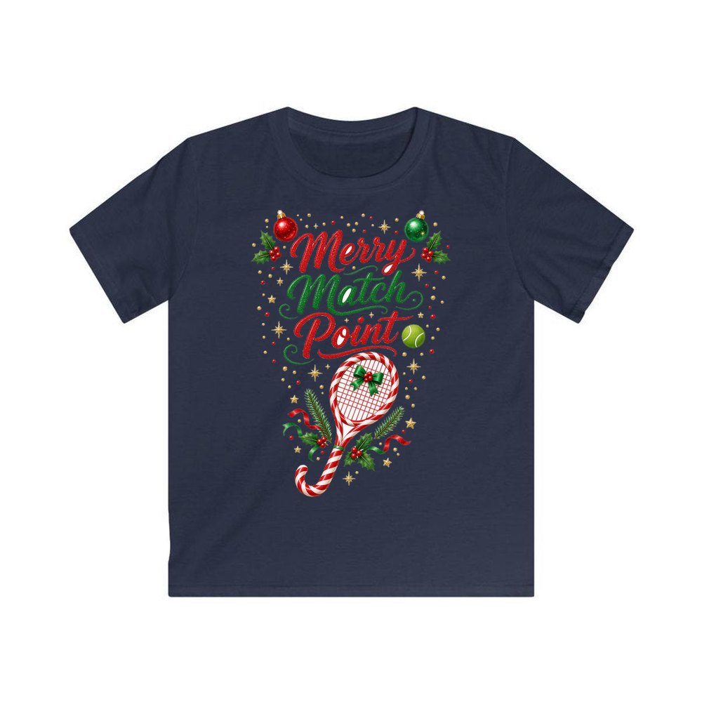 Merry Match Point Tennis personalised kids Christmas tee in navy