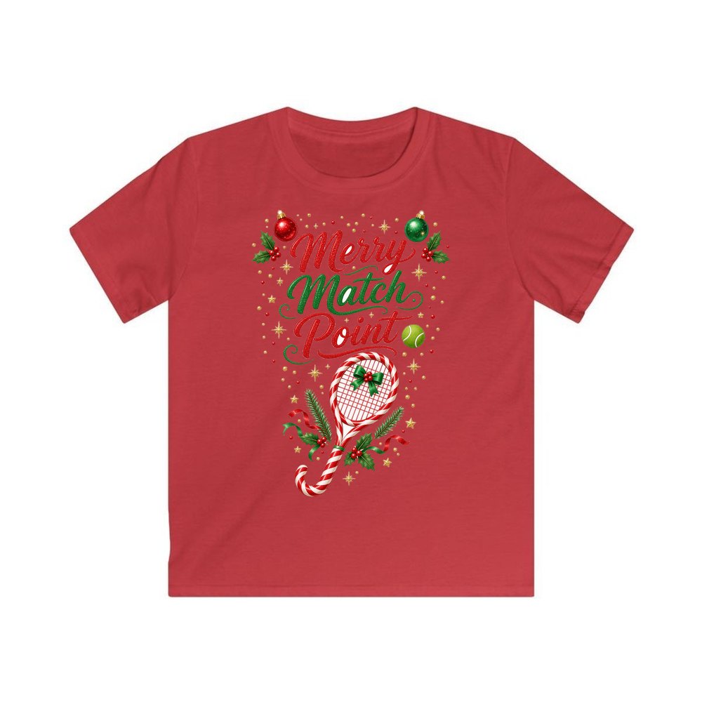 Merry Match Point Tennis personalised kids Christmas tee in red