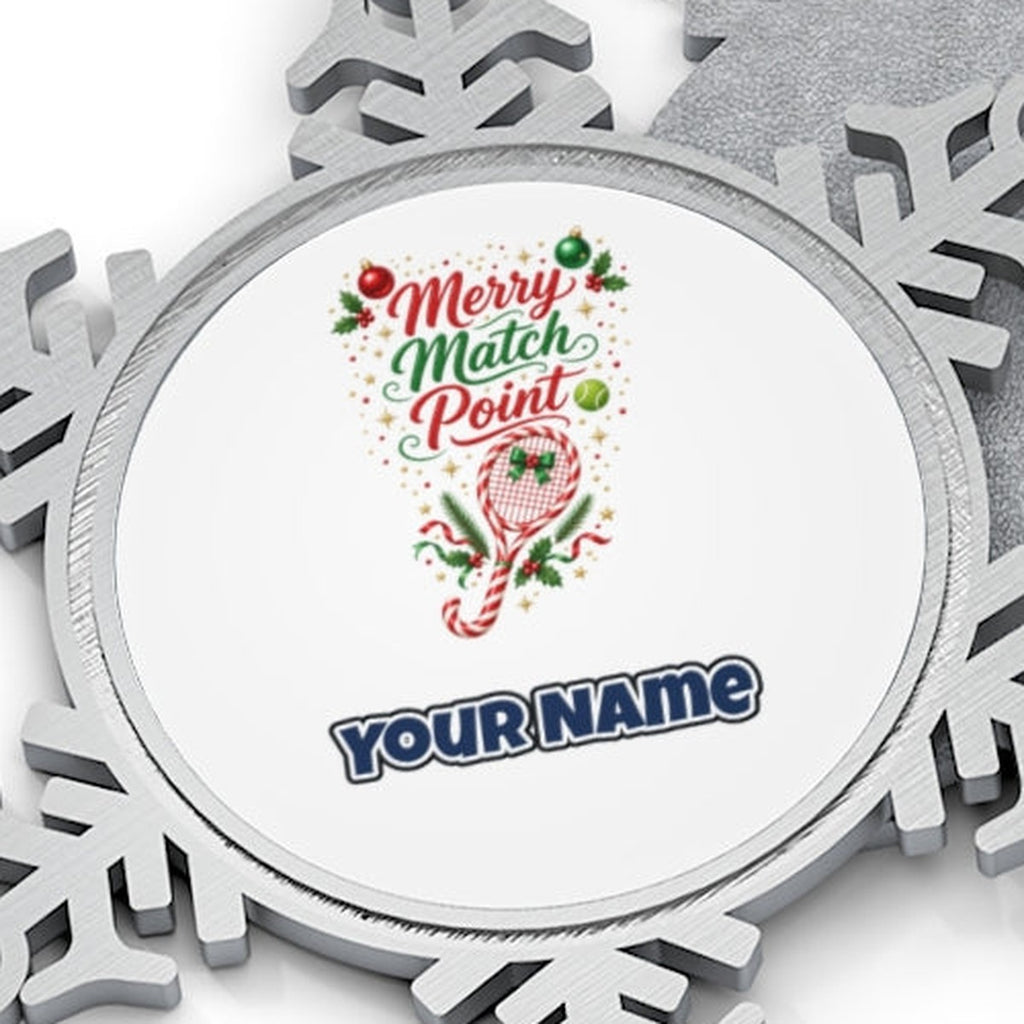 Merry Match Point Tennis Personalised Pewter Christmas Ornament