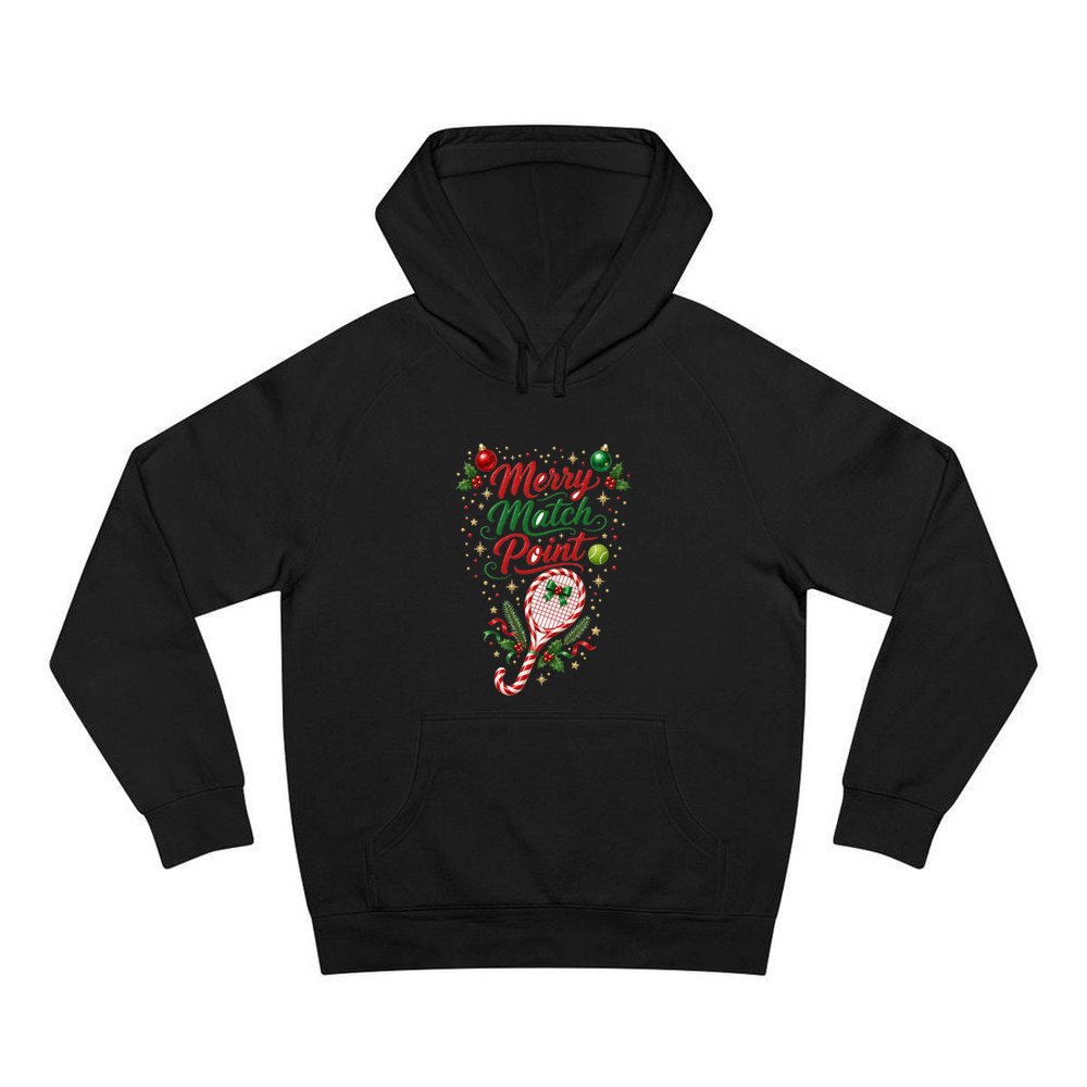 Merry Match Point Tennis personalised Christmas hoodie in black