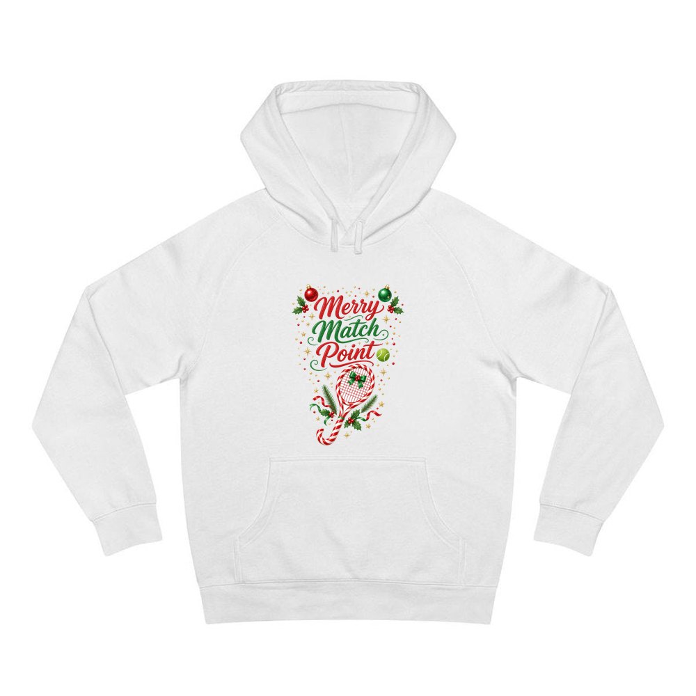Merry Match Point Tennis personalised Christmas hoodie in white