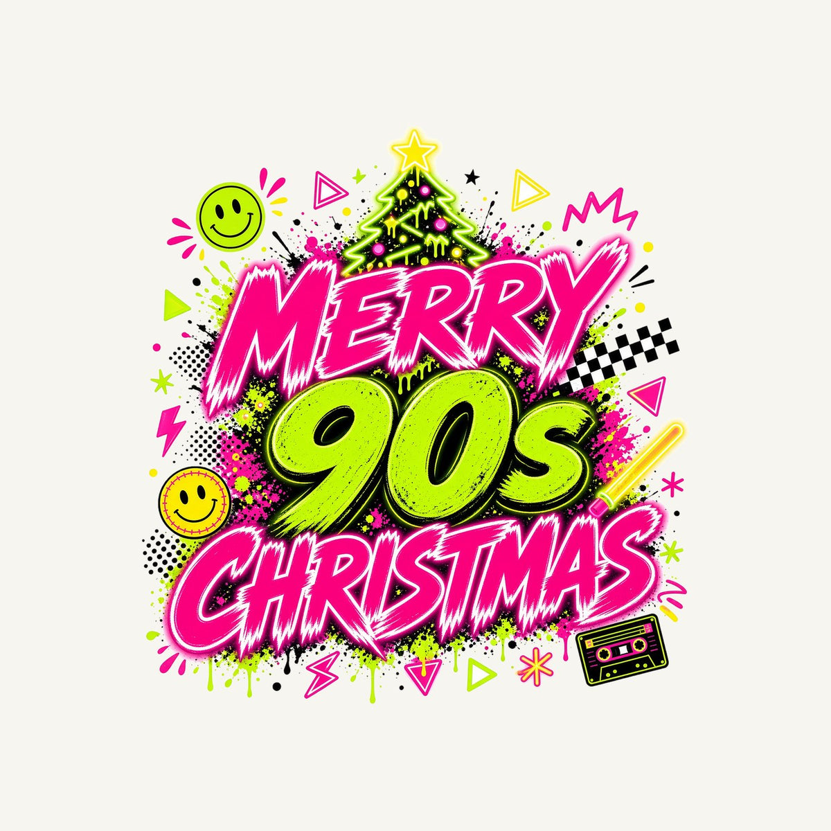 Merry Nineties Neon Christmas Personalised Kids and Baby Christmas Tee