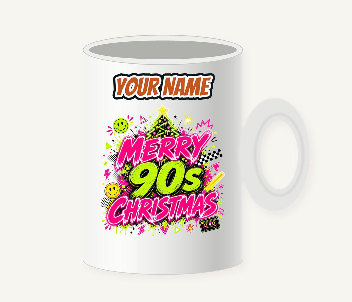 Merry Nineties Neon Christmas Personalised Christmas Mug