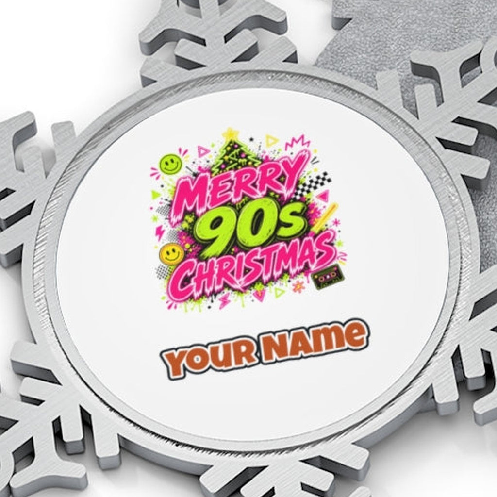 Merry Nineties Neon Christmas Personalised Pewter Christmas Ornament