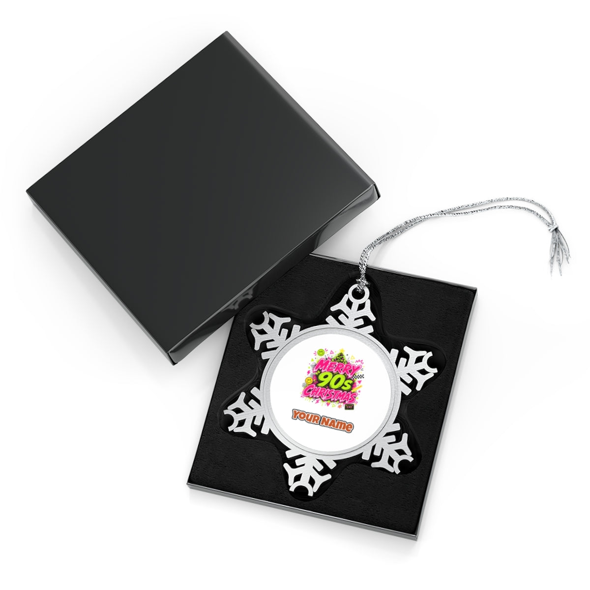 Merry Nineties Neon Christmas Personalised Pewter Christmas Ornament