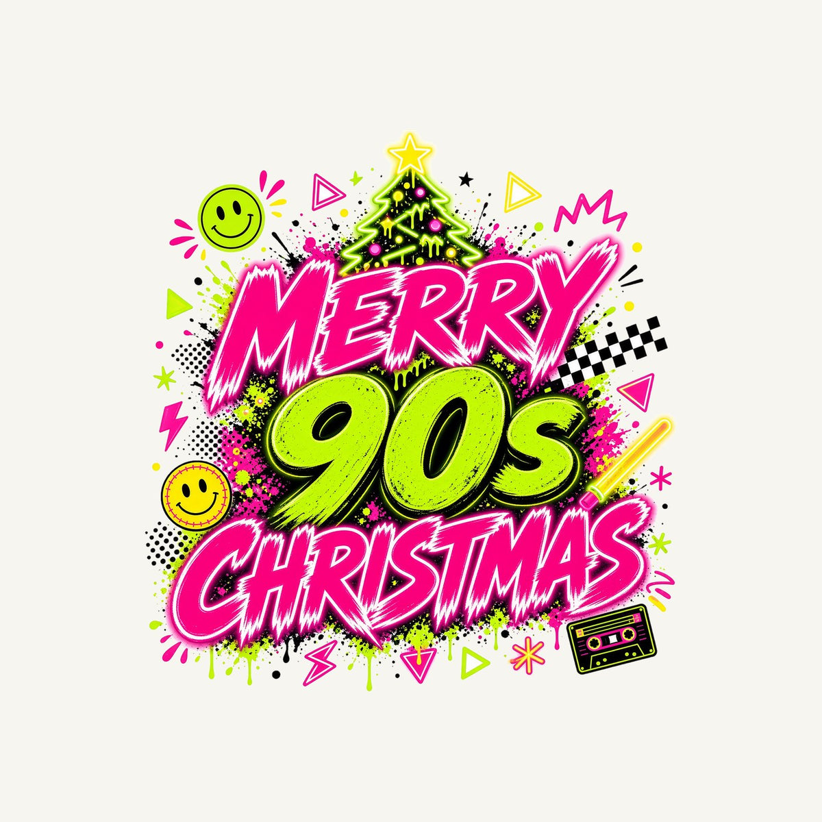 Merry Nineties Neon Christmas Personalised Christmas T-Shirt and Hoodie