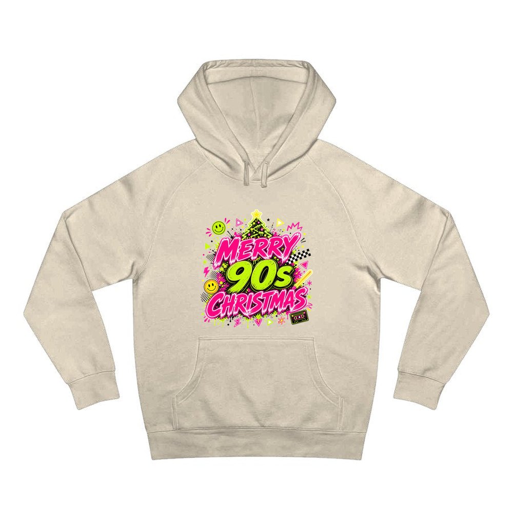 Merry Nineties Neon Christmas personalised Christmas hoodie in sand