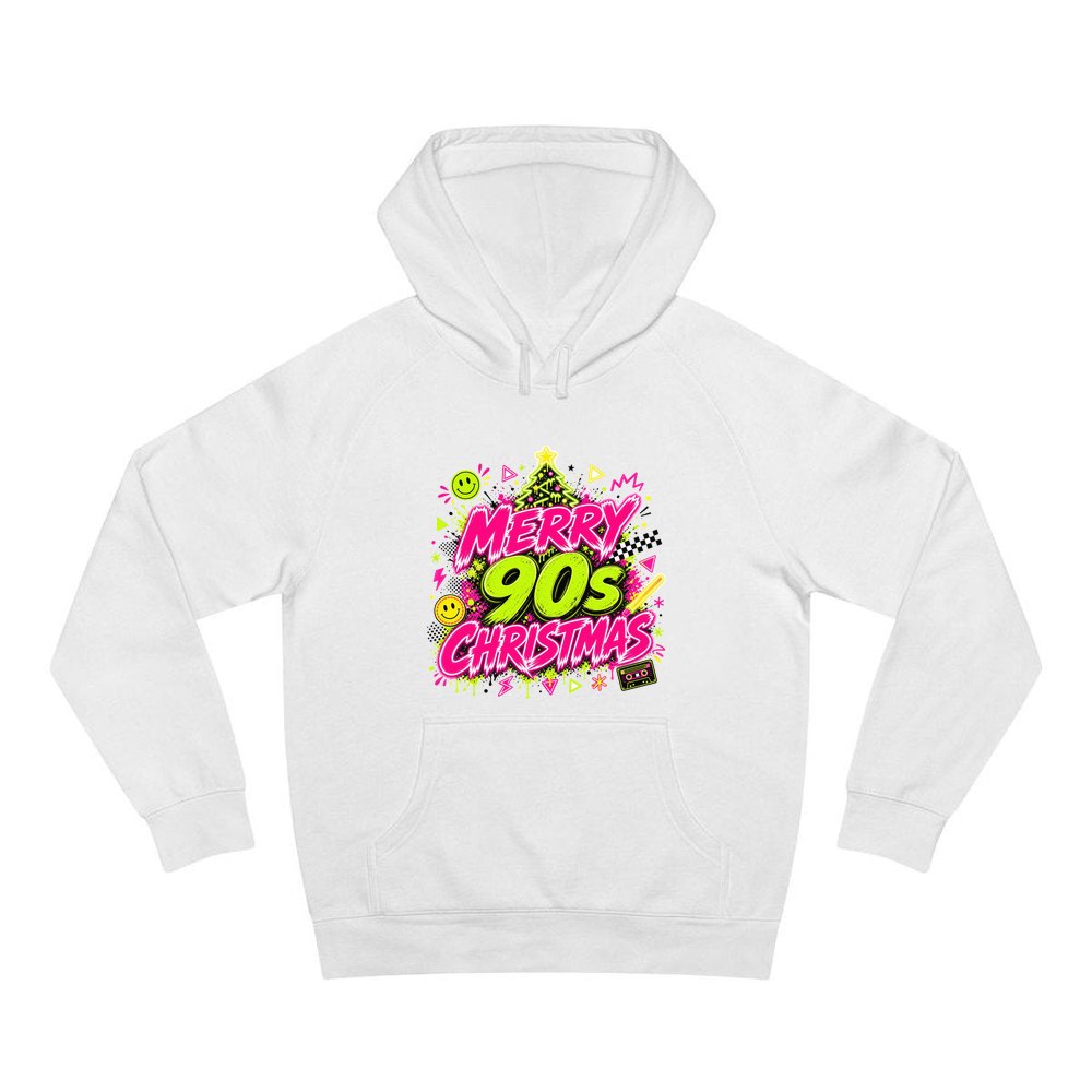 Merry Nineties Neon Christmas personalised Christmas hoodie in white