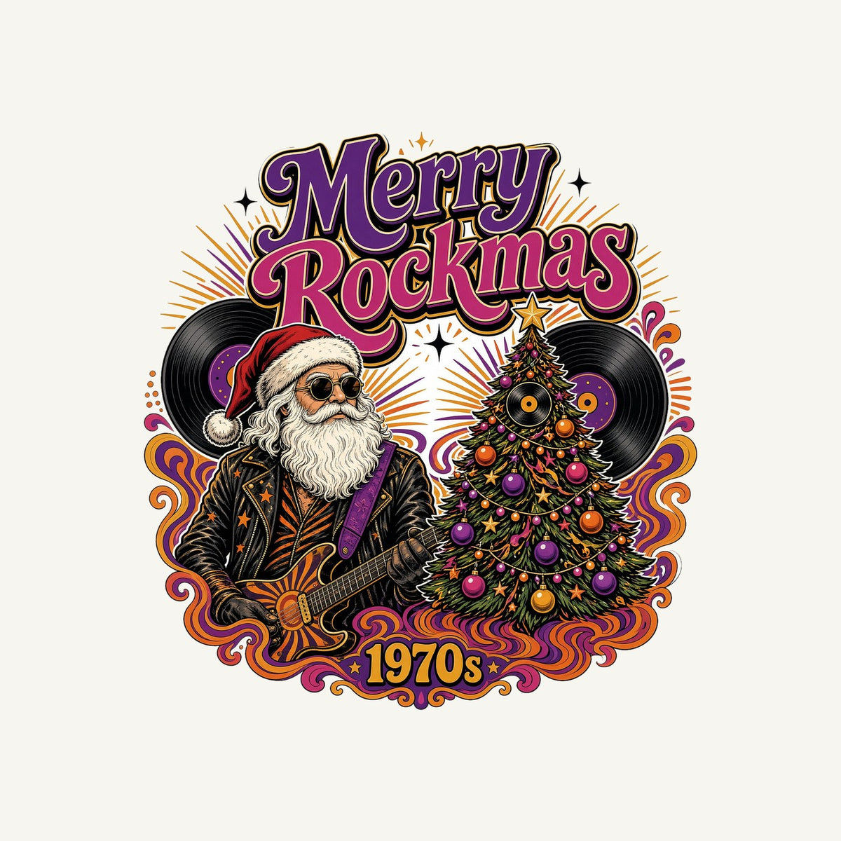 Merry Rockmas Guitar Santa Personalised Kids and Baby Christmas Tee