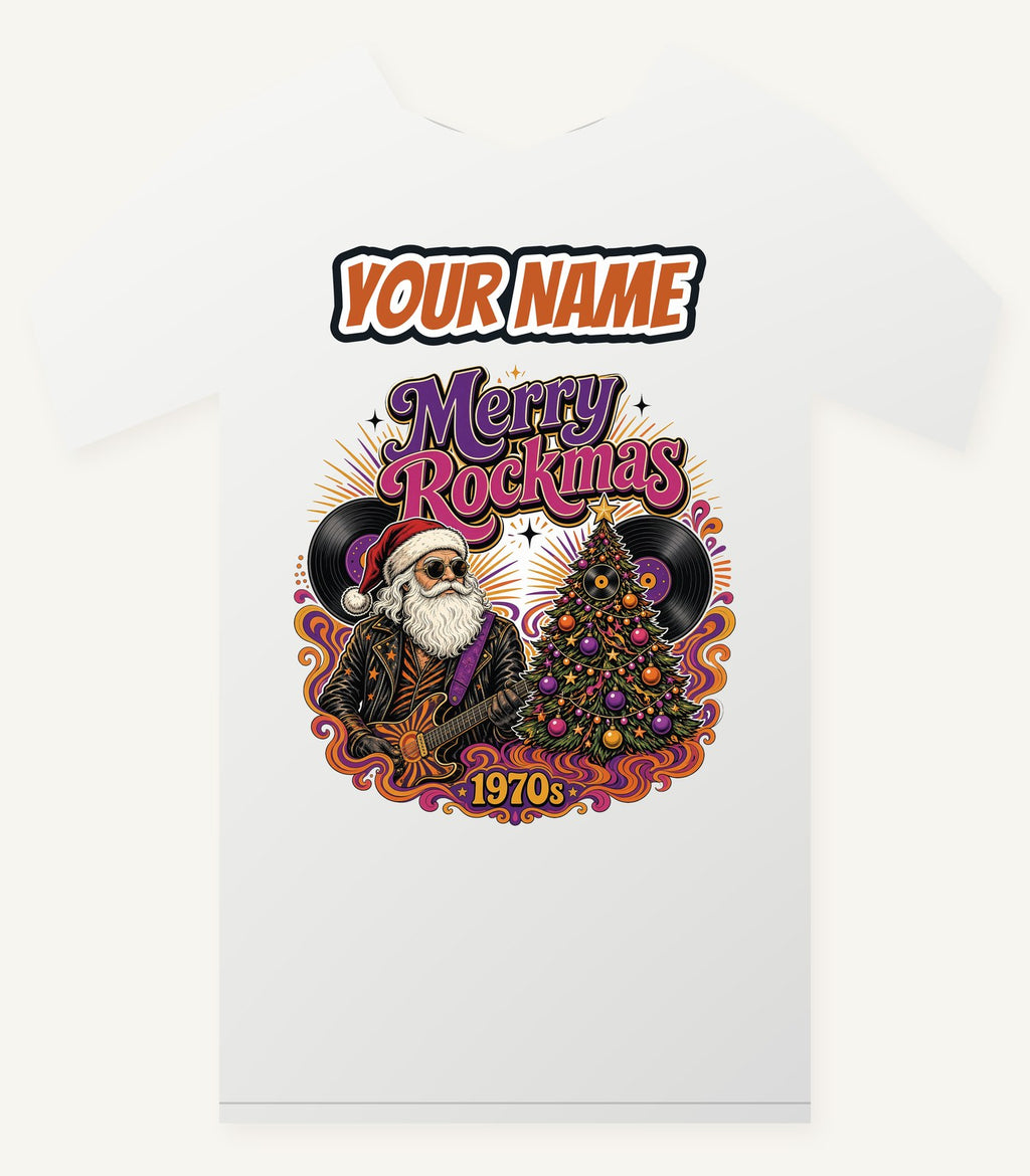 Merry Rockmas Guitar Santa Personalised Christmas T-Shirt and Hoodie