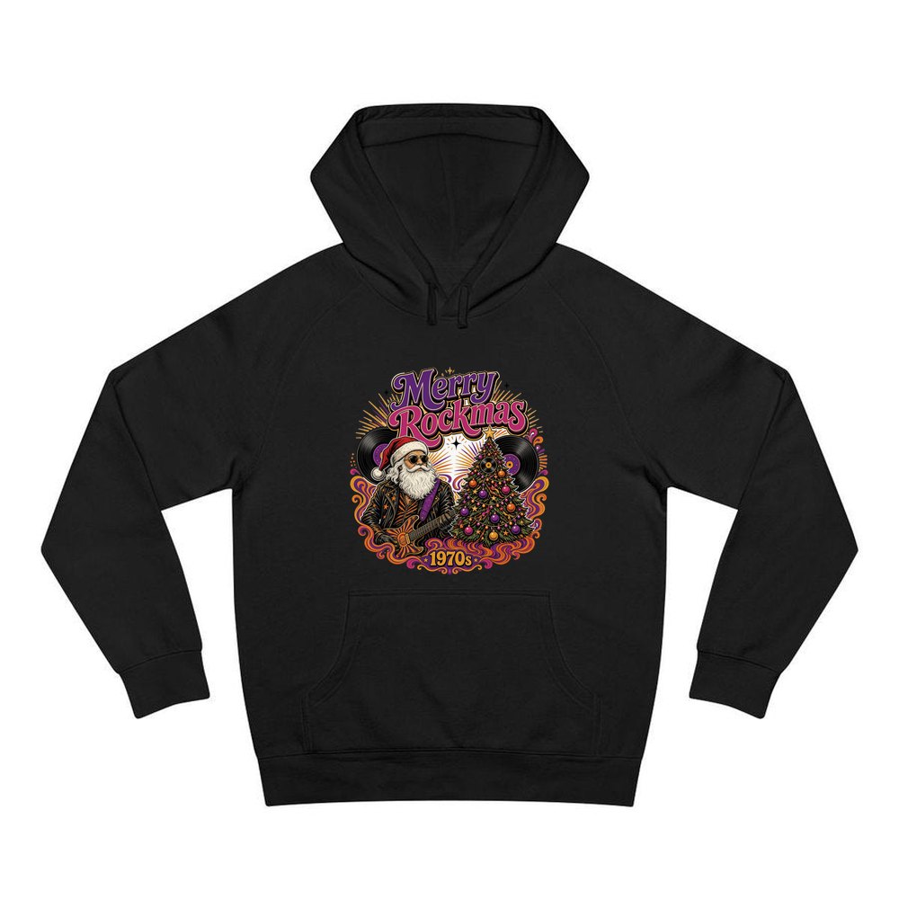 Merry Rockmas Guitar Santa personalised Christmas hoodie in black