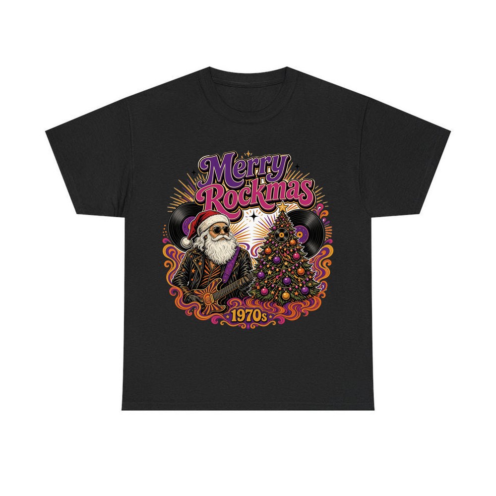 Merry Rockmas Guitar Santa personalised Christmas T-shirt in black