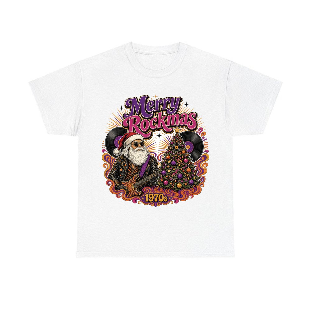 Merry Rockmas Guitar Santa personalised Christmas T-shirt in white