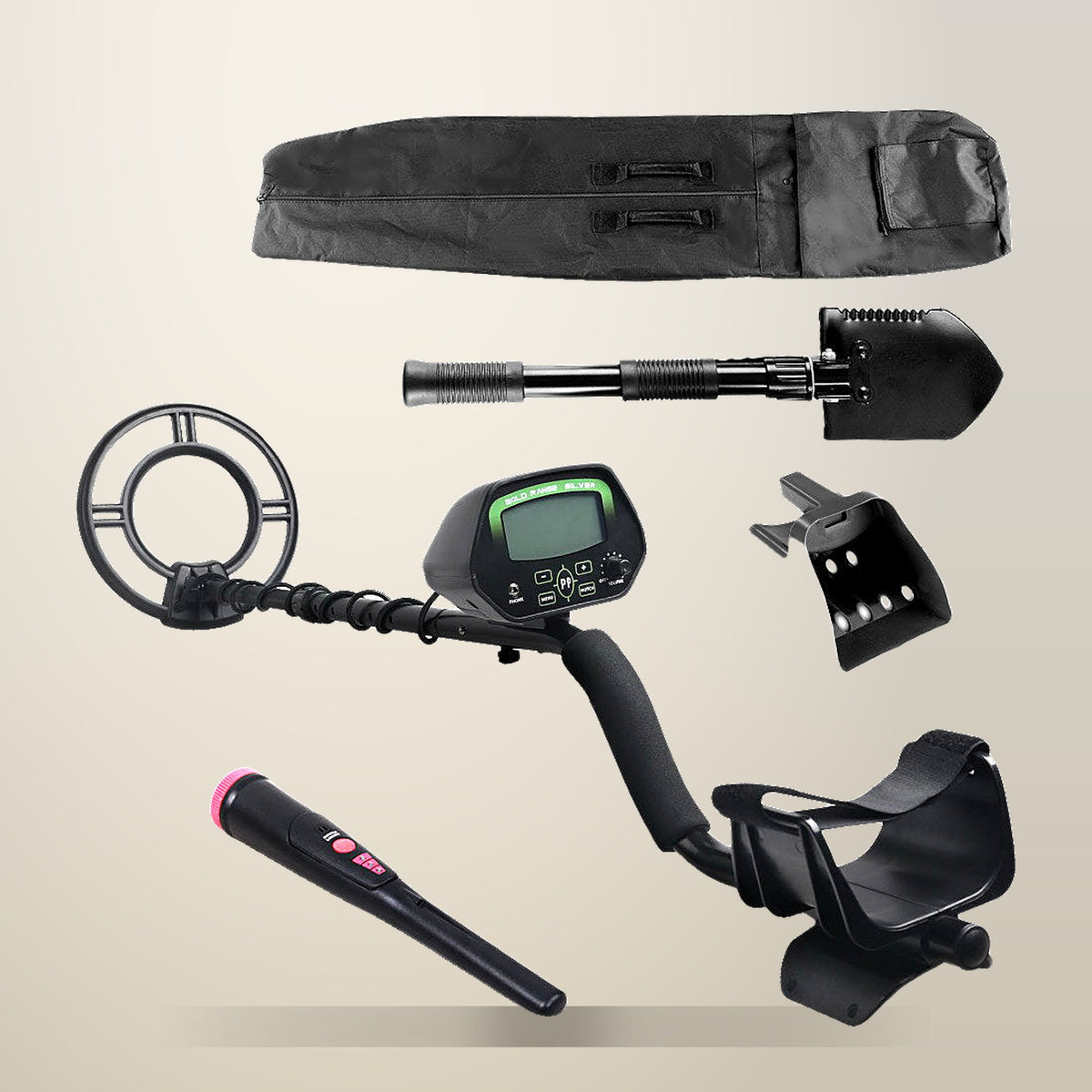 Weisshorn Metal Detector with Pinpointer, Black, on a plain cream background