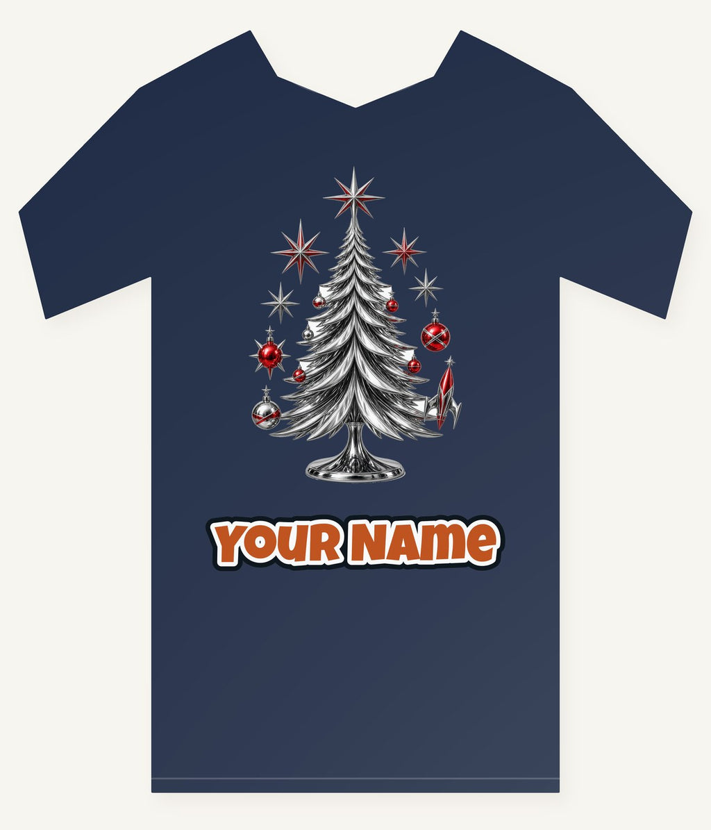 Midcentury Chrome Christmas Tree Personalised Kids Tee and Baby Bodysuit