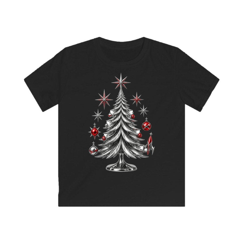 Midcentury Chrome Christmas Tree personalised kids Christmas tee in black