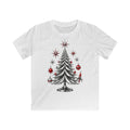 Midcentury Chrome Christmas Tree Kids Christmas Tee design on a white kids tee