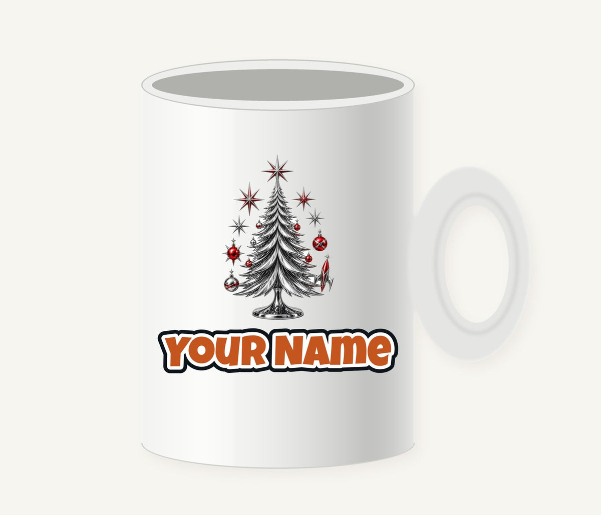 Midcentury Chrome Christmas Tree Personalised Christmas Mug