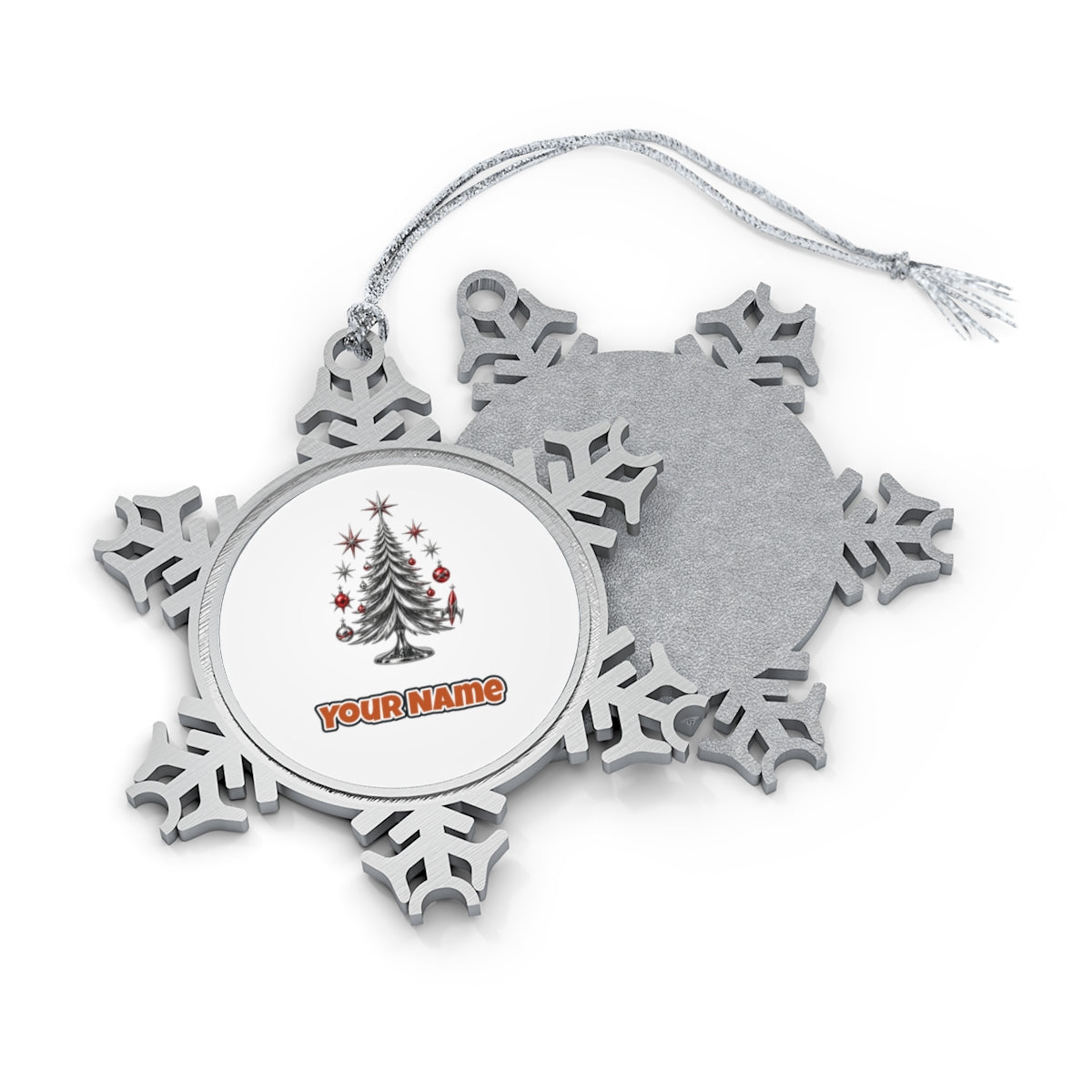 Midcentury Chrome Christmas Tree Personalised Pewter Christmas Ornament