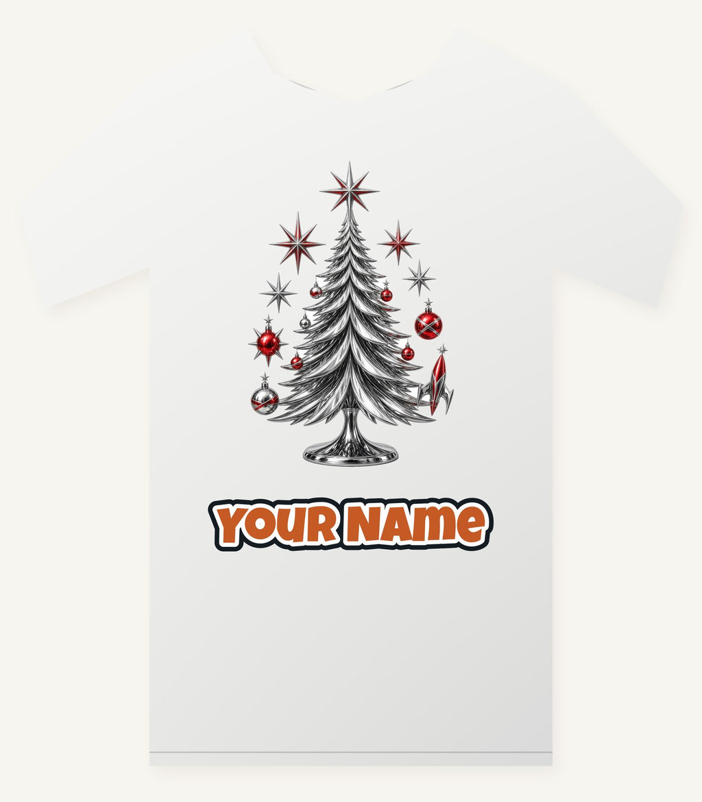 Midcentury Chrome Christmas Tree Personalised Christmas T-Shirt and Hoodie