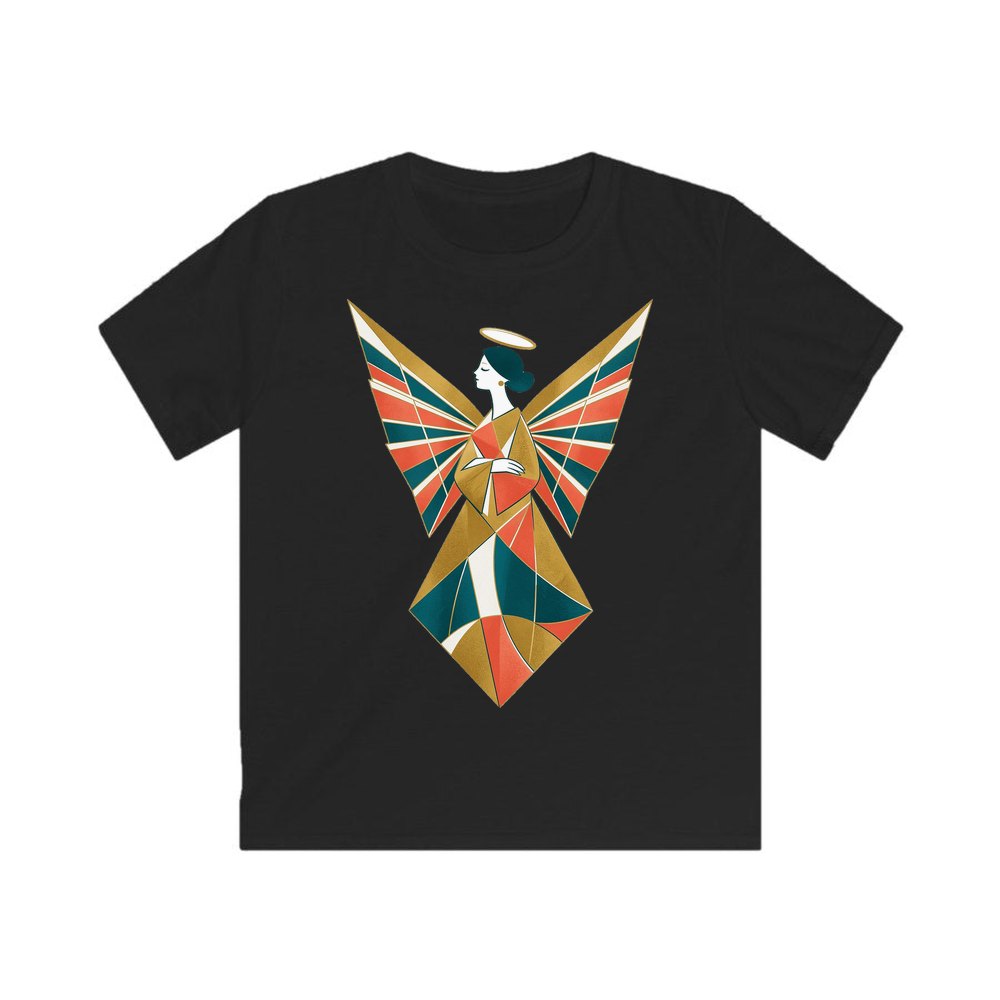Midcentury Geometric Christmas Angel personalised kids Christmas tee in black