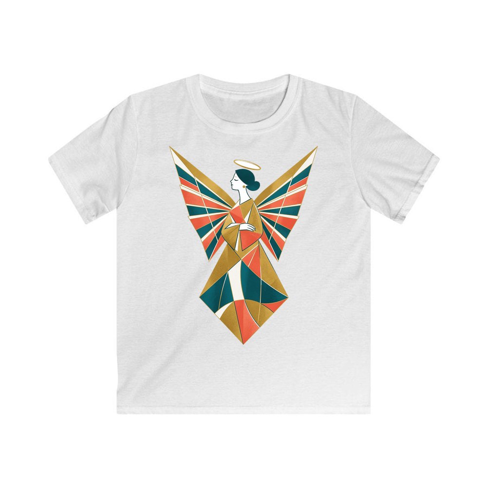 Midcentury Geometric Christmas Angel personalised kids Christmas tee in white