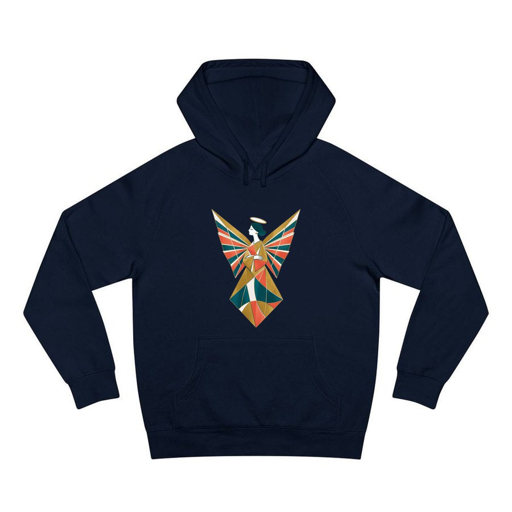 Midcentury Geometric Christmas Angel personalised Christmas hoodie in navy