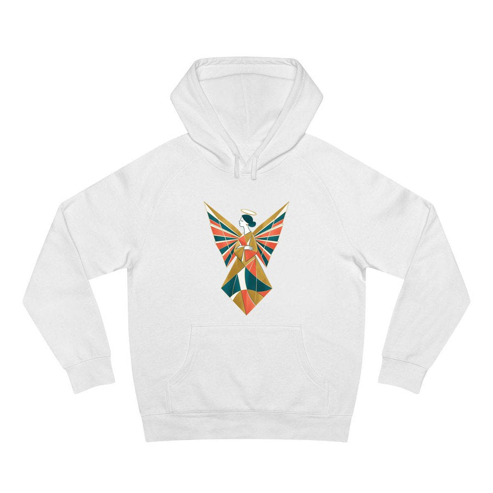 Midcentury Geometric Christmas Angel personalised Christmas hoodie in white