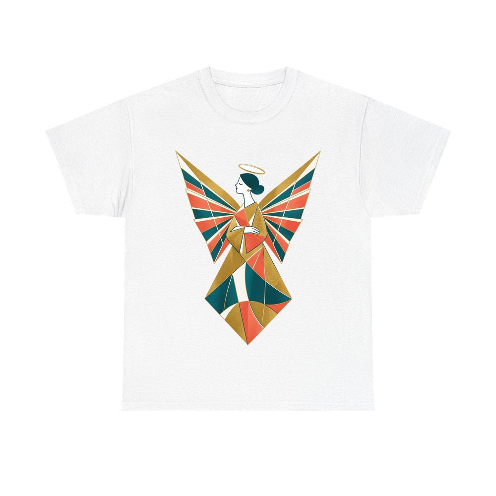 Midcentury Geometric Christmas Angel personalised Christmas T-shirt in white