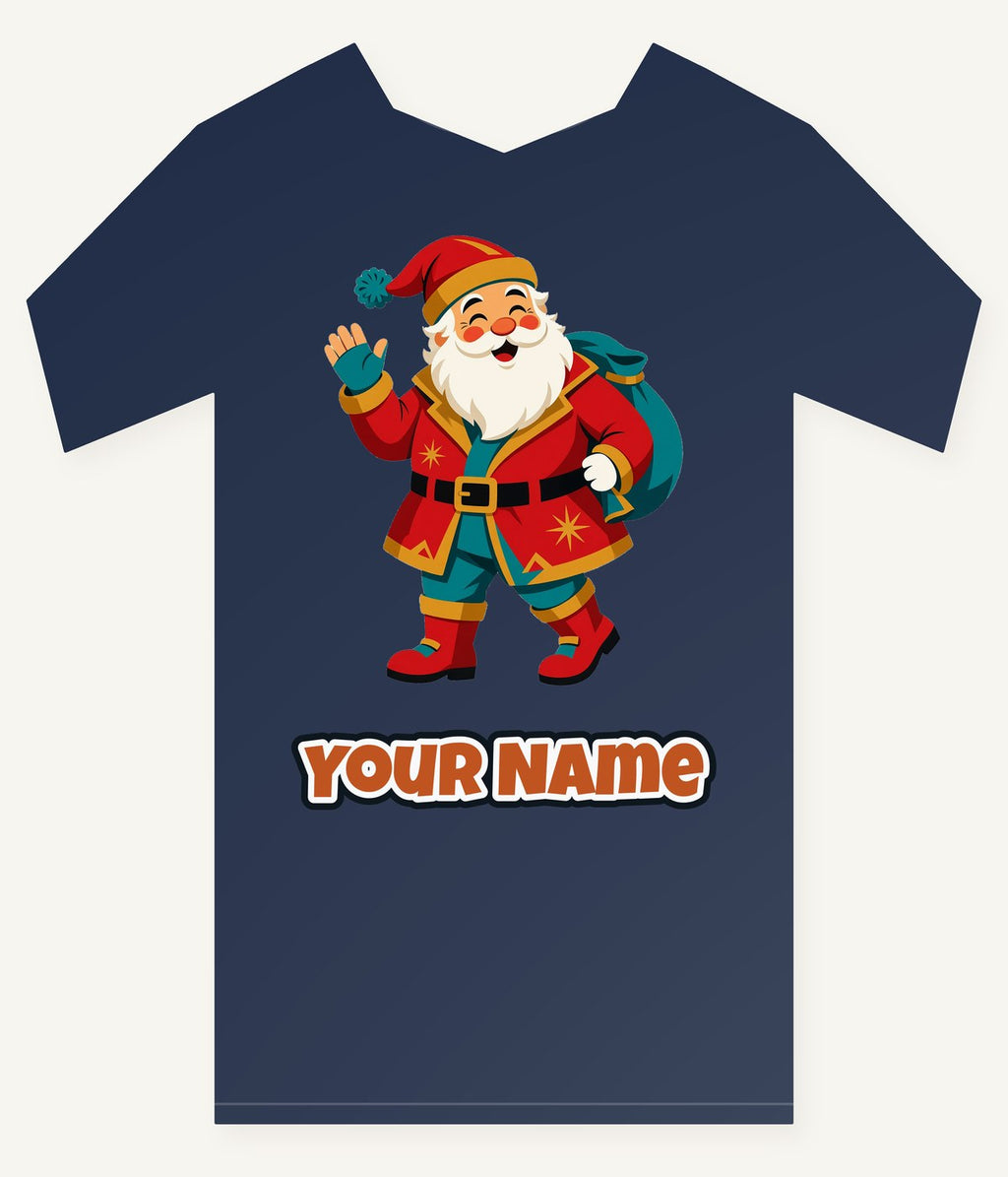 Midcentury Waving Santa Personalised Kids Tee and Baby Bodysuit