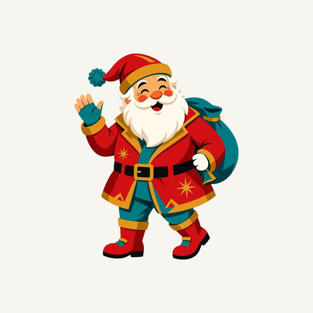 Midcentury Waving Santa Personalised Kids Tee and Baby Bodysuit