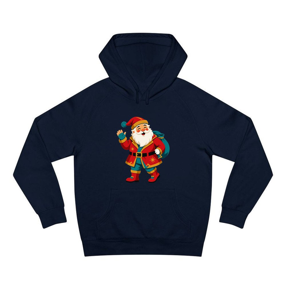 Midcentury Waving Santa personalised Christmas hoodie in navy