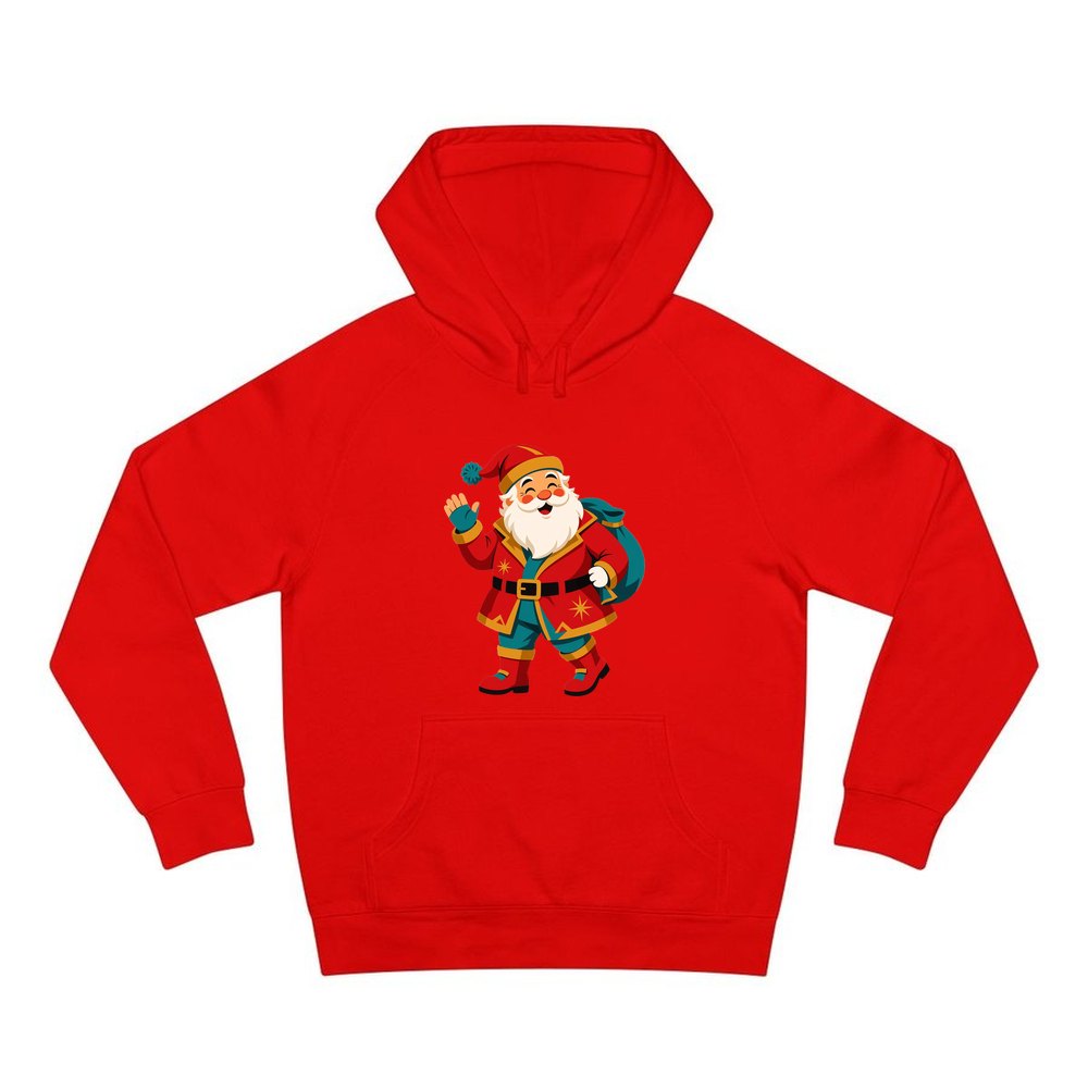 Midcentury Waving Santa personalised Christmas hoodie in red