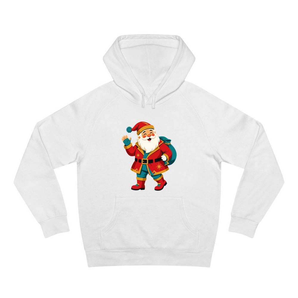 Midcentury Waving Santa personalised Christmas hoodie in white